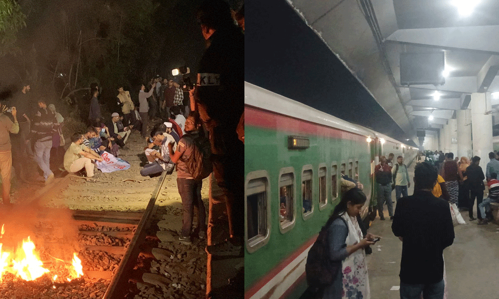 ৬ ঘণ্টা পর রেলপথ অবরোধ প্রত্যাহার, রাজশাহী থেকে ট্রেন চলাচল শুরু